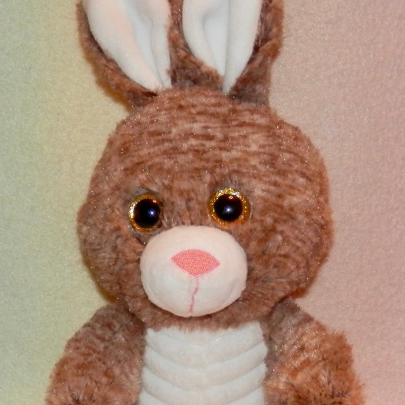 BROWN AND WHITE PLUSH BUNNY * BIG SPARKLE EYES * PINK NOSE * 10  IN TALL * CUTE - Picture 2 of 5